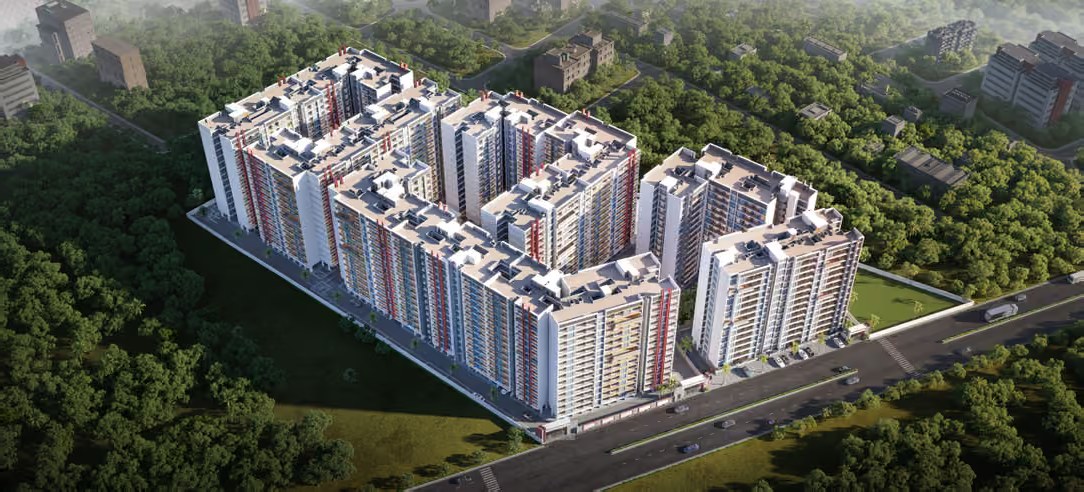 Aerial view of Tanish Urbania residential wings in Charholi, Pune