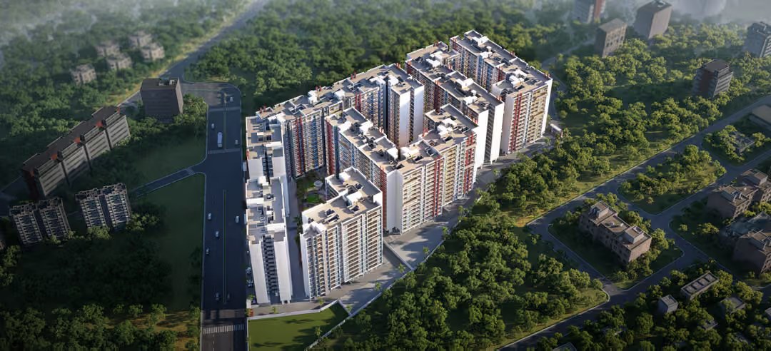 Aerial view of Tanish Urbania and the surrounding greenery